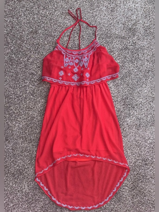 Altar'd State Dresses & Skirts - Alter’d State Coral Embroidered Hi Low Halter Dress Boho Y2K Size Small